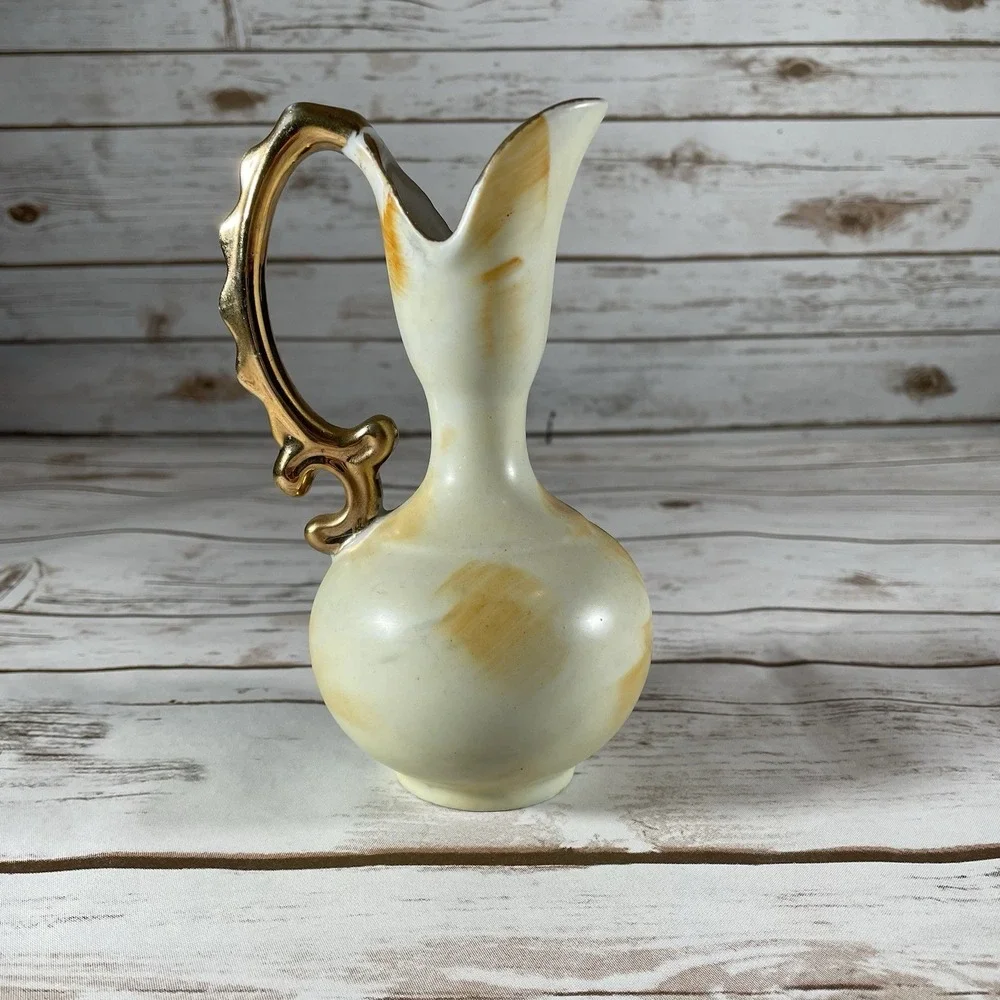 Vintage Enesco Hand Painted Porcelain Vase Gold Trim & Floral Design Collectible
